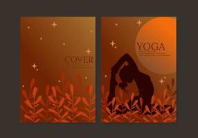 Cover-Vektor mit Silhouettenillustration einer Frau in Yoga-Pose. eleganter hintergrund mit abstrakten blumen. für Bücher, Sportzeitschriften, Planer vektor