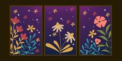 Vektor Nachtgarten Thema Wanddekoration Hintergrund. elegantes Blumenmuster. Drucke für Wandkunst, Innenräume, Tapeten, Abdeckungen