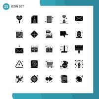 Satz von 25 kommerziellen soliden Glyphenpaketen für Apps mit E-Mail-Wert Pen Diamond editierbare Vektordesign-Elemente vektor
