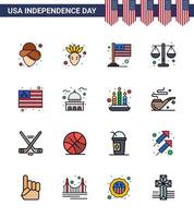 16 USA platt fylld linje packa av oberoende dag tecken och symboler av byggnad flagga internationell Land lag redigerbar USA dag vektor design element