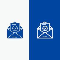 Mail-E-Mail-Umschlag-Bildungslinie und Glyphe solides Symbol blaues Banner vektor