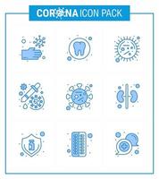 9 blaue Coronavirus-Epidemie-Icon-Pack saugen als Virus-Dropper-Corona-Medizin-Virus virales Coronavirus 2019nov-Krankheitsvektor-Designelemente vektor