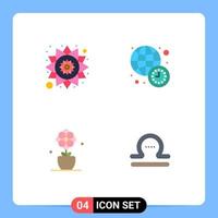 Stock Vector Icon Pack mit 4 Zeilenzeichen und Symbolen für Indien Tulpenuhr Weltnachrichten Astrologie editierbare Vektordesign-Elemente