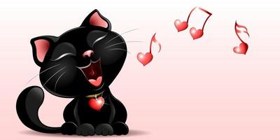 svart katt sjunger kärlek låt vektor