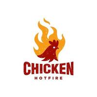 Hühnerfeuer-Logo im rustikalen Vintage-Stil, Hühnerkopf mit Flamme, heißem Symbol, Vektorgrafik, perfekt für Fast-Food-Restaurant-Symbol oder jedes Lebensmittelgeschäft vektor