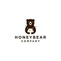 honung Björn med bi bikupa logotyp vektor design illustration med en släppa av honung ikon