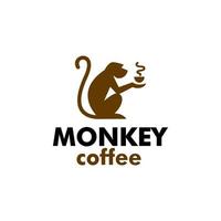Kaffee-Affen-Logo. Affe mit einem Tasse Kaffee-Logo oder Abzeichen für Cafés und Cafés. affe halten becher kaffeegetränk logo vektor symbol illustration