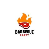 Vintager Hipster-Grill-Grill-Einladungs-Party-Grill-BBQ mit gekreuztem Gabelspatel und Feuerflammen-Logo-Design vektor