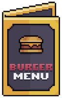 pixel konst burger meny, papper meny vektor ikon för 8bit spel på vit bakgrund