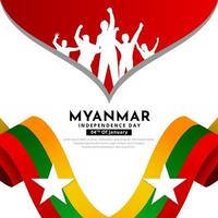 Design-Hintergrund zum Unabhängigkeitstag von Myanmar mit Soldaten-Silhouetten-Vektor. vektor