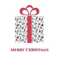 frohe weihnachten geschenkbox mit band grußkartenvorlage in roten und grünen farben. vektor