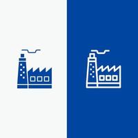 Gebäude Fabrik Bauindustrie Linie und Glyphe festes Symbol blaues Banner Linie und Glyphe festes Symbol blaues Banner vektor