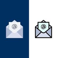 e-post post öppen ikoner platt och linje fylld ikon uppsättning vektor blå bakgrund