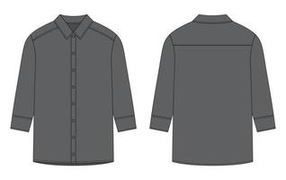 överdimensionerad skjorta med lång ärmar och knappar teknisk skiss. grå Färg. unisex- tillfällig skjorta falsk upp. vektor