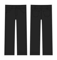 technische skizze der klassischen jeans für kinder. schwarze Farbe. Denim-Freizeitkleidung. vektor