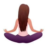 Meditation weibliche Figur sitzt in Lotus-Pose, Rückansicht im Cartoon-Stil isoliert auf weißem Hintergrund. Vektor-Illustration vektor