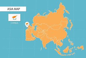 cypern Karta i Asien, ikoner som visar cypern plats och flaggor. vektor