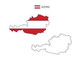 österreich-karte stadtvektor geteilt durch umriss-einfachheitsstil. haben 2 Versionen, eine schwarze Version mit dünner Linie und eine Version in der Farbe der Landesflagge. beide Karten waren auf dem weißen Hintergrund. vektor