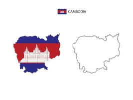 cambodia Karta stad vektor dividerat förbi översikt enkelhet stil. ha 2 versioner, svart tunn linje version och Färg av Land flagga version. både Karta var på de vit bakgrund.