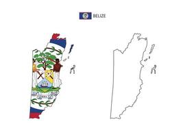 belize-karte stadtvektor geteilt durch umriss-einfachheitsstil. haben 2 Versionen, eine schwarze Version mit dünner Linie und eine Version in der Farbe der Landesflagge. beide Karten waren auf dem weißen Hintergrund. vektor