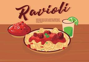 Italiensk mat Ravioli på tallrik Vektor illustration