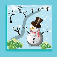 illustrerade jul hälsningar kort med snögubbe. vektor