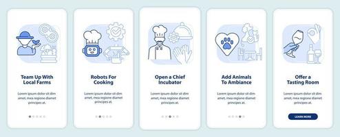lönsam restaurang idéer ljus blå onboarding mobil app skärm vektor