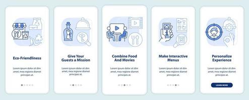 Machen Sie das Restaurant zu einem speziellen hellblauen Onboarding-Bildschirm für die mobile App vektor