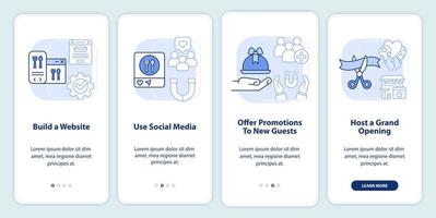 effektiv restaurang annons ljus blå onboarding mobil app skärm vektor