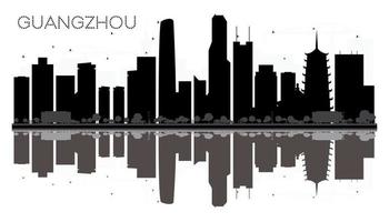 guangzhou city skyline schwarz-weiße silhouette mit reflexionen. vektor
