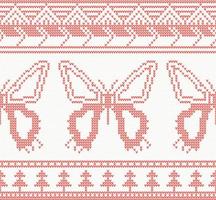 Gestrickter Schmetterling nahtloses Muster in roter Farbe. vektor