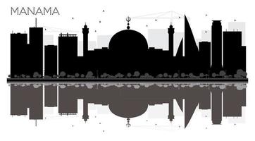 manama city skyline schwarz-weiße silhouette mit reflexionen. vektor