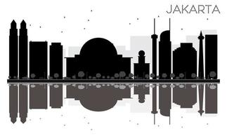 jakarta city skyline schwarz-weiße silhouette mit reflexionen. vektor