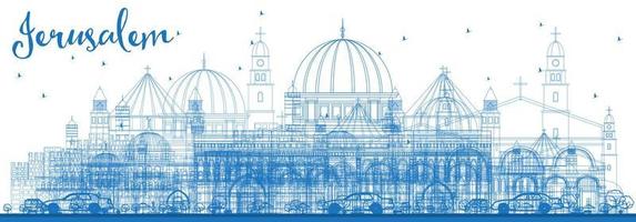 skissera Jerusalems silhuett med blå byggnader. vektor