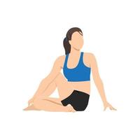 Frau macht Salbei Twist Pose Variation Vorwärtsbeuge, schönes Mädchen übt Marichyasana Variation Uttanasana. flache vektorillustration lokalisiert auf weißem hintergrund vektor