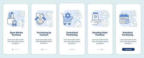 Methoden der Lebensmittelbeschaffung hellblauer Onboarding-Bildschirm der mobilen App vektor
