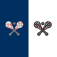 crosse lacrosse stick sticks symbole flach und linie gefüllt icon set vektor blauen hintergrund