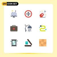 9 kreativ ikoner modern tecken och symboler av badrum sjukvård mål väska musik redigerbar vektor design element
