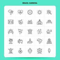 översikt 25 Brasilien karneval ikon uppsättning vektor linje stil design svart ikoner uppsättning linjär piktogram packa webb och mobil företag idéer design vektor illustration