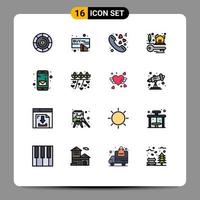 grupp av 16 platt Färg fylld rader tecken och symboler för mobil app kärlek verklig egendom nycklar redigerbar kreativ vektor design element