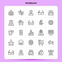 Umriss 25 Technologie Icon Set Vektor Linienstil Design schwarze Icons Set lineare Piktogramm Pack Web und mobile Geschäftsideen Design Vektor Illustration