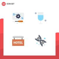 användare gränssnitt packa av 4 grundläggande platt ikoner av utveckling hotell service dricka resa redigerbar vektor design element