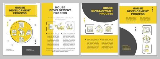 hus utveckling bearbeta gul broschyr mall. byggnad. folder design med linjär ikoner. redigerbar 4 vektor layouter för presentation, årlig rapporterar.