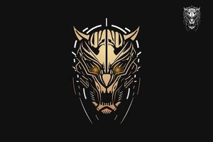 mekanisk robot tiger ansikte logotyp illustration för t-shirt design och varumärke identitet vektor