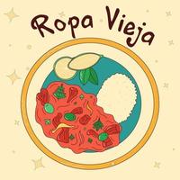 kuban mat. ropa vieja. traditionell kuban maträtt. vektor illustration