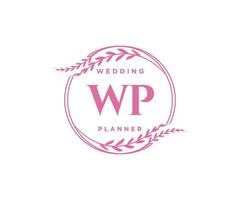 wp initials brief hochzeitsmonogramm logos sammlung, handgezeichnete moderne minimalistische und florale vorlagen für einladungskarten, save the date, elegante identität für restaurant, boutique, café im vektor