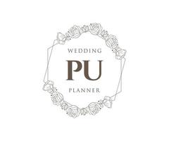 pu initialen brief hochzeitsmonogramm logos sammlung, handgezeichnete moderne minimalistische und florale vorlagen für einladungskarten, save the date, elegante identität für restaurant, boutique, café im vektor