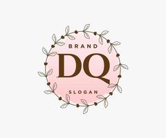 första dq feminin logotyp. användbar för natur, salong, spa, kosmetisk och skönhet logotyper. platt vektor logotyp design mall element.