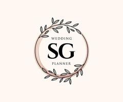 sg initialen brief hochzeitsmonogramm logos sammlung, handgezeichnete moderne minimalistische und florale vorlagen für einladungskarten, save the date, elegante identität für restaurant, boutique, café im vektor