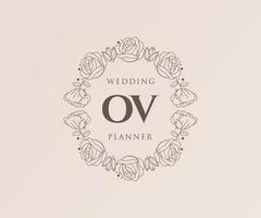 ov initials brief hochzeitsmonogramm logos sammlung, handgezeichnete moderne minimalistische und florale vorlagen für einladungskarten, save the date, elegante identität für restaurant, boutique, café im vektor